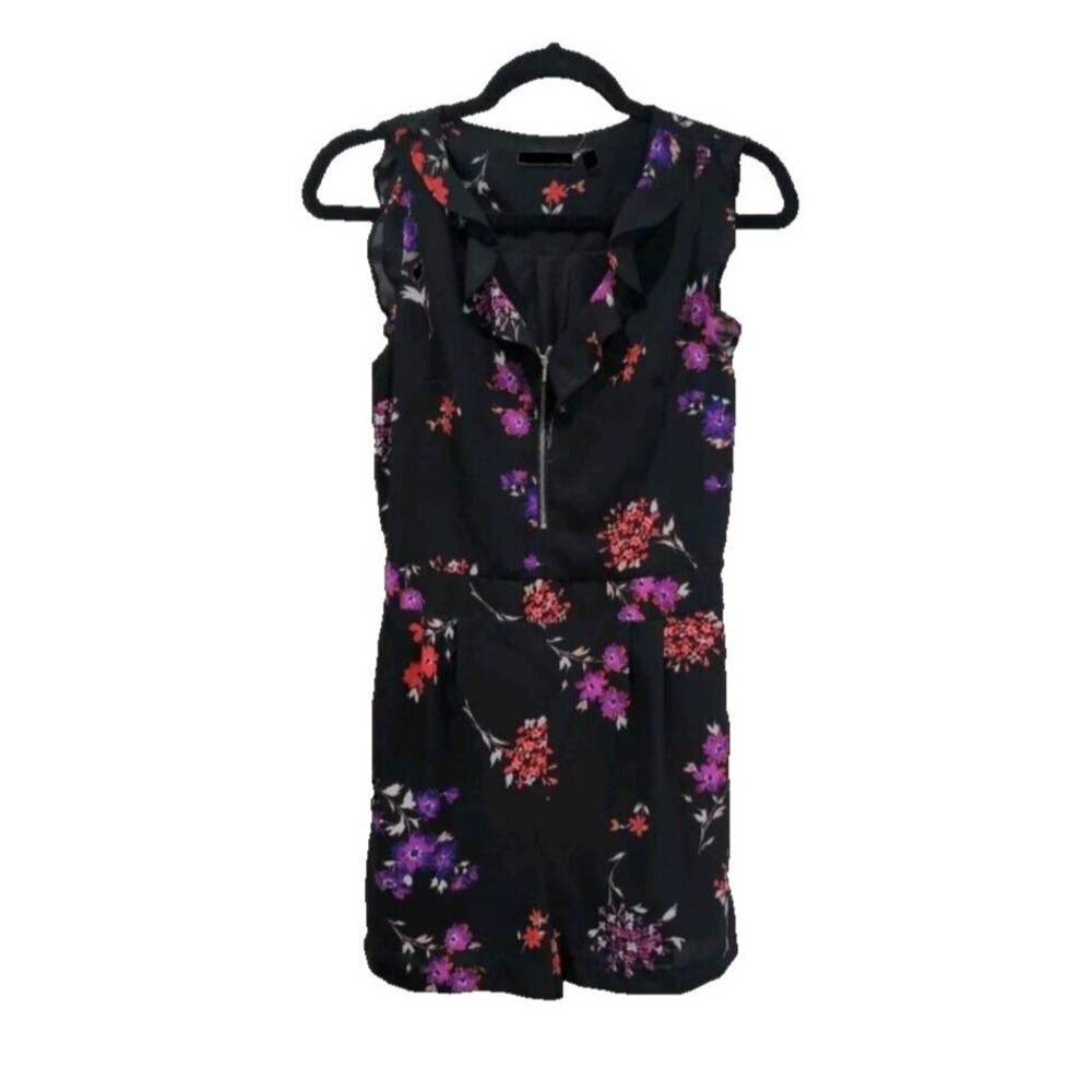 Dex Womens Floral Romper Size XS Black Sleeveless Ruffle Occasion Party
